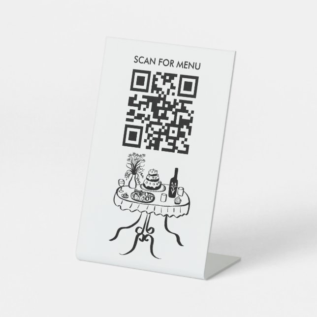 Scan for Menu QR code Restaurant Cafe Event Party  Pedestal Sign (Front)