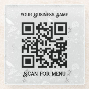 Scan for Menu QRcode personalised LGrey Halloween Glass Coaster