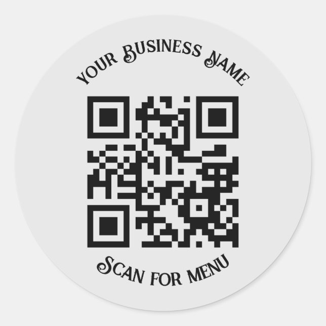 Scan for Menu QRcode with personalisation LGrey BG Classic Round Sticker (Front)