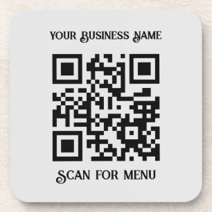Scan for Menu QRcode with personalisation LGrey BG Coaster