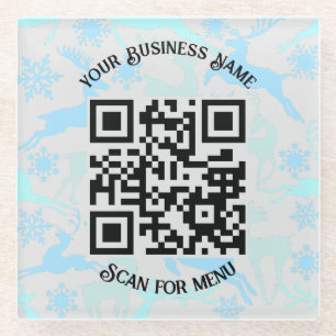 Scan for Menu QRcode with personalisation LGrey BG Glass Coaster