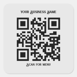 Scan for Menu QRcode with personalisation LGrey BG Square Sticker