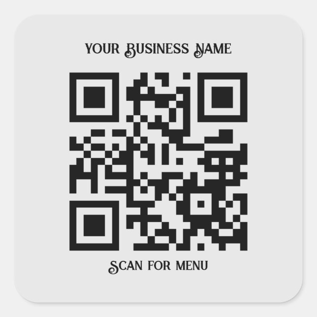 Scan for Menu QRcode with personalisation LGrey BG Square Sticker (Front)