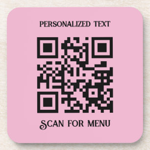 Scan for Menu QRcode with personalisation LPink BG Coaster