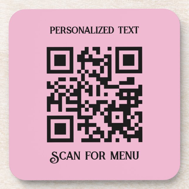 Scan for Menu QRcode with personalisation LPink BG Coaster (Front)