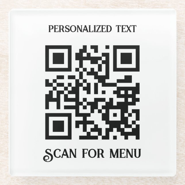 Scan for Menu QRcode with personalisation No BG Glass Coaster (Front)