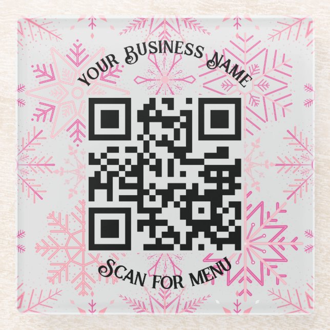 Scan for Menu QRcode with personalisation Pink SF Glass Coaster (Front)