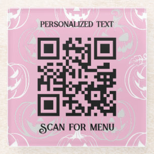 Scan for Menu QRcode with personalised pk LPink BG Glass Coaster
