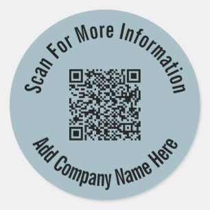 Scan For More Information Light Blue Black QR Code Classic Round Sticker