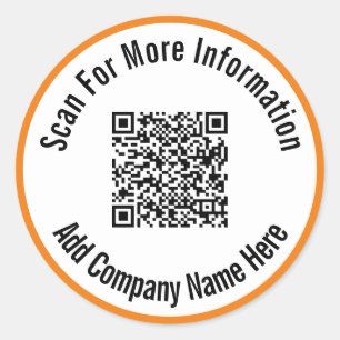 Scan For More Information Orange White QR Code Classic Round Sticker