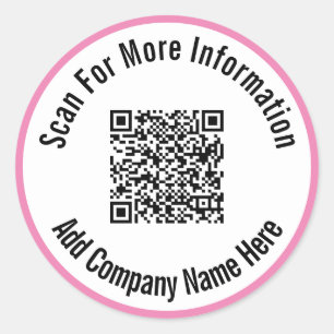 Scan For More Information Pink White Black QR Code Classic Round Sticker