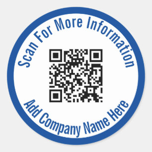 Scan For More Information QR Code Blue and White Classic Round Sticker