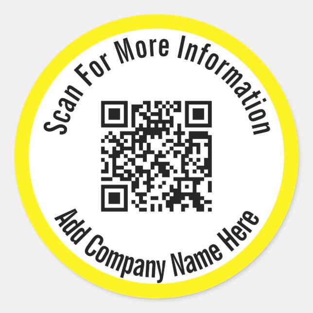 Scan For More Information QR Code Bright Yellow Classic Round Sticker (Front)