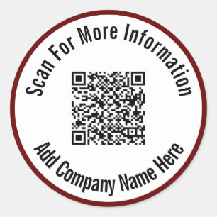 Scan For More Information QR Code Dark Red Border Classic Round Sticker