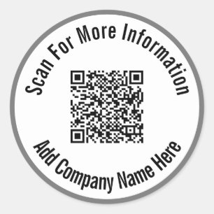 Scan For More Information QR Code Grey & White Classic Round Sticker