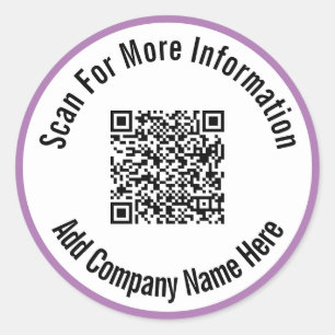 Scan For More Information QR Code Lavender Border Classic Round Sticker