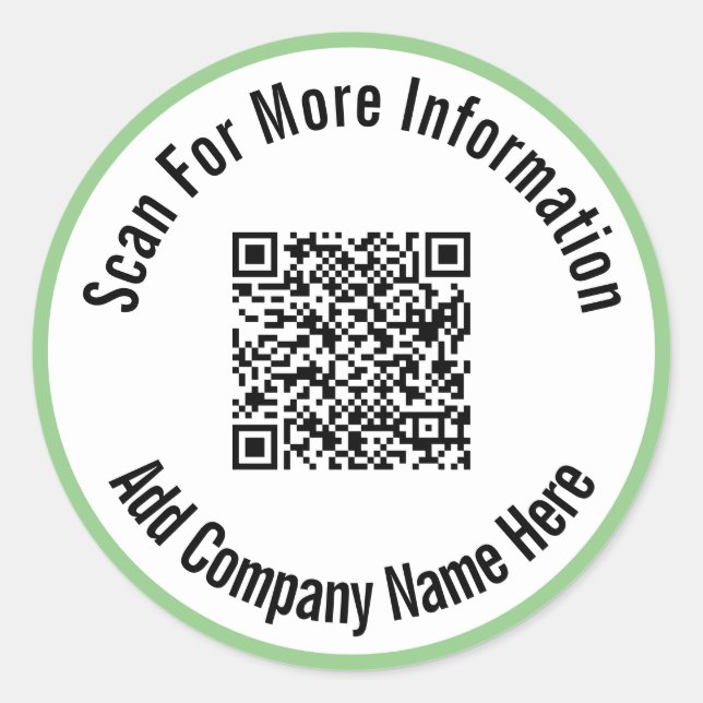Scan For More Information QR Code Light Green Classic Round Sticker (Front)