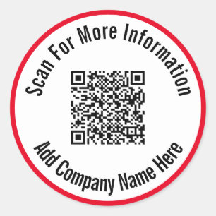 Scan For More Information Red White Black QR Code Classic Round Sticker