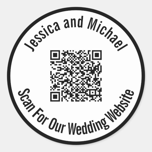 Scan For Our Wedding Website Black and White Classic Round Sticker (Front)