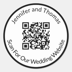 Scan For Wedding Website Black & White with Names Classic Round Sticker