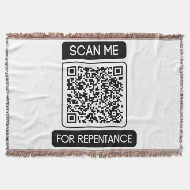 Scan Me For Repentance QR Code Throw Blanket (Front)