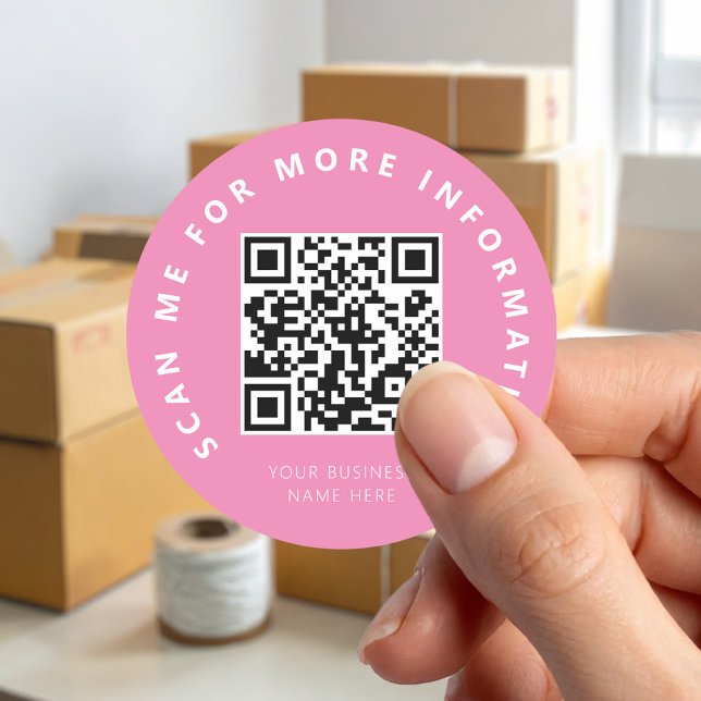 Scan Me Pink QR Code Scannable Classic Round Sticker (Creator Uploaded)