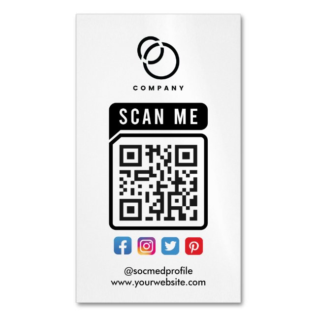 Scan ME QR Code Social Media Logo Modern Simple Magnetic Business Card (Front Vertical)