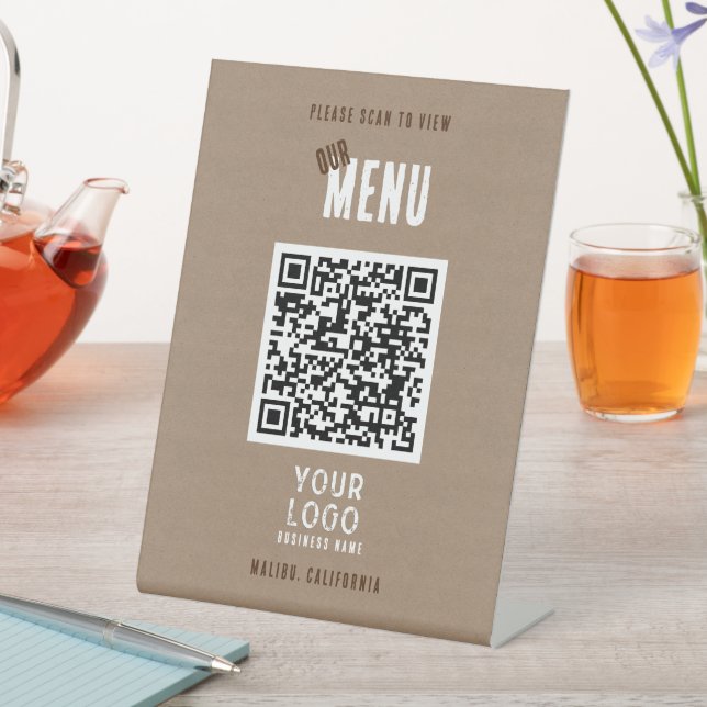 Scan Our Menu QR Code Rusitc Charm Business Logo Pedestal Sign (In SItu)