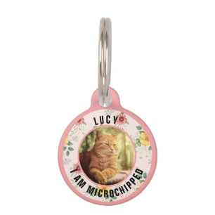 Scan Pet ID Tag Custom QR Code Cat Photo Floral 