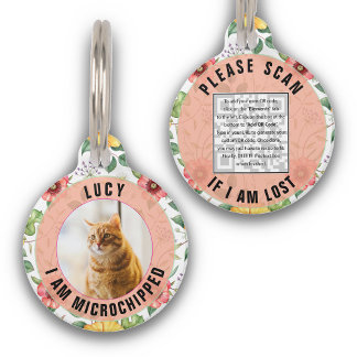 Scan Pet ID Tag Custom QR Code Cat Photo Floral 