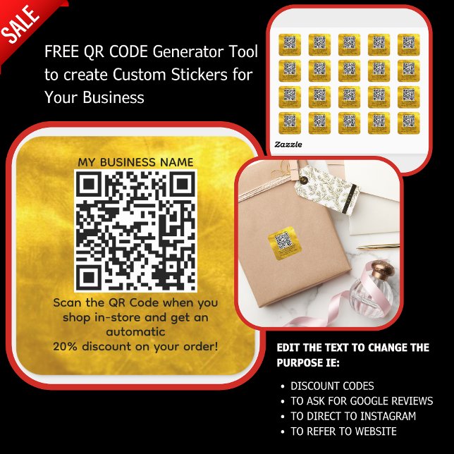 Scan QR Code Discount CUSTOM BRANDED Gold Square Sticker (Creator Uploaded)