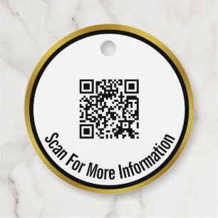 Scan QR Code For More Information Black White Gold Favour Tags
