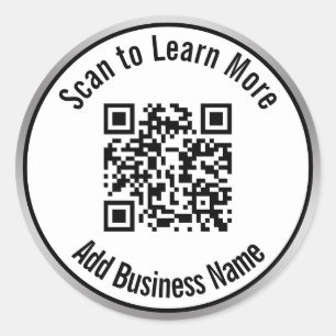 Scan QR Code to Learn More Business Name Silver Classic Round Sticker