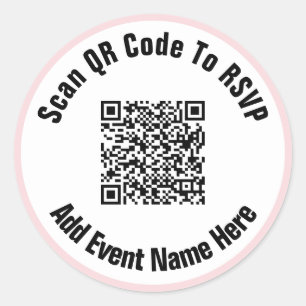 Scan QR Code To RSVP Pink White Black Text Event Classic Round Sticker
