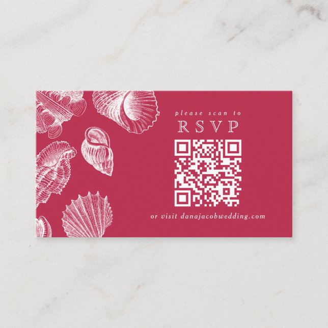 Scan QR Code VIva Magenta Nautical Seashell RSVP Enclosure Card (Front)