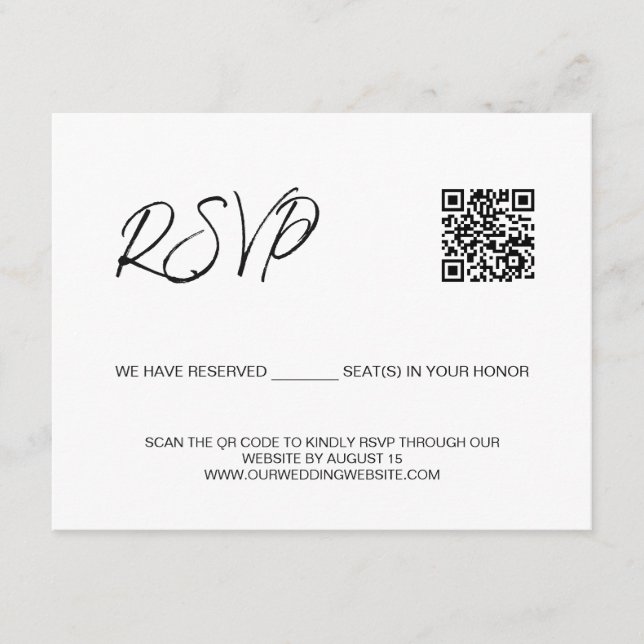 SCAN QR code wedding website Reserved seats  Enclosure Card (Front)