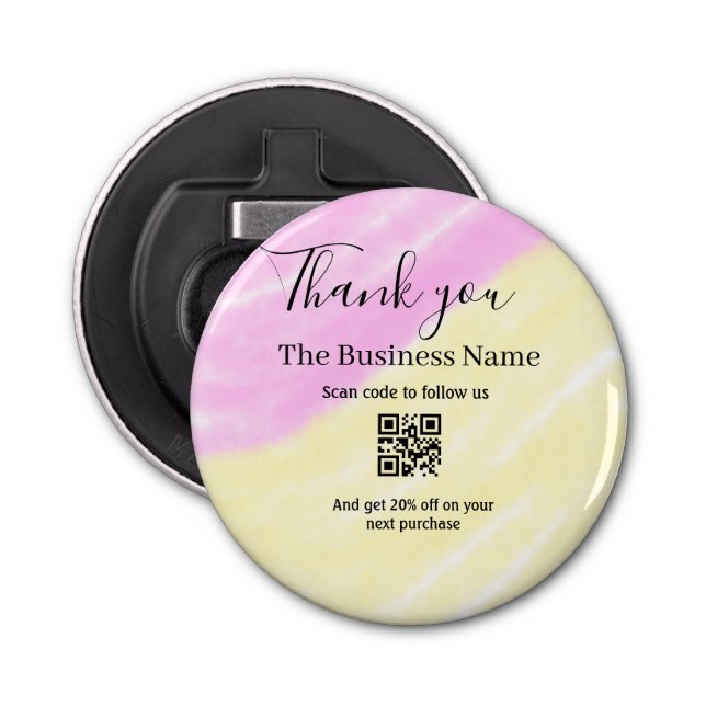 Scan QR to follow us thank you discount code pink  Bottle Opener (Front)