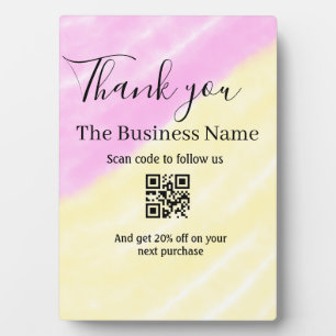 Scan QR to follow us thank you discount code pink  Plaque