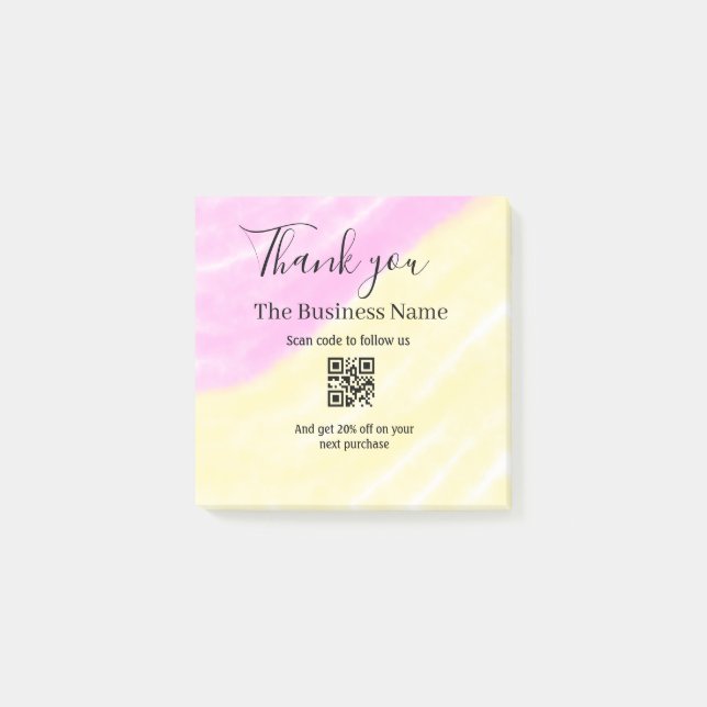 Scan QR to follow us thank you discount code pink  Post-it Notes (Front)