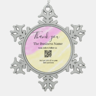 Scan QR to follow us thank you discount code pink Snowflake Pewter Christmas Ornament