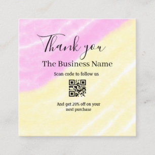 Scan QR to follow us thank you discount code pink  Square Business Card