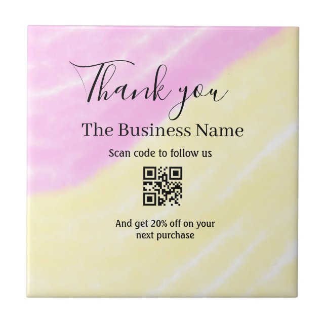 Scan QR to follow us thank you discount code pink  Tile (Front)