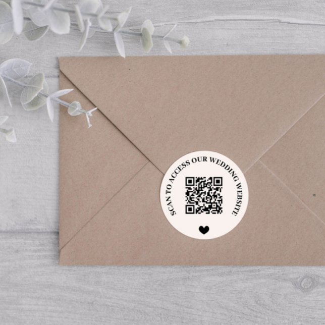 Scan To Access Wedding Website Heart QR Code Classic Round Sticker (Creator Uploaded)