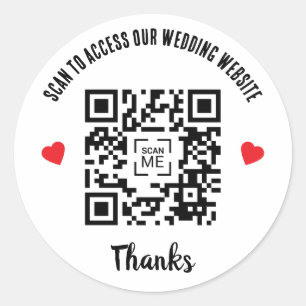 Scan To Access Wedding Website Red Heart QR Code Classic Round Sticker