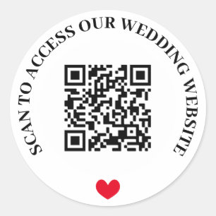 Scan To Access Wedding Website Red Heart QR Code Classic Round Sticker