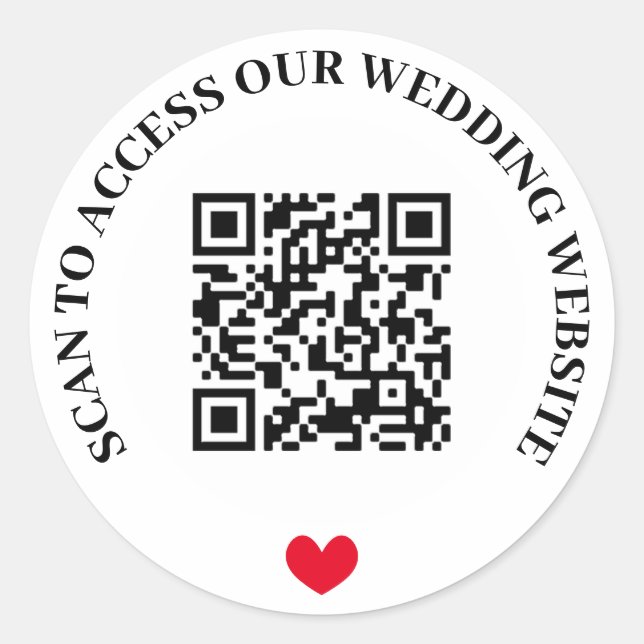 Scan To Access Wedding Website Red Heart QR Code Classic Round Sticker (Front)