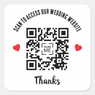 Scan To Access Wedding Website Red Heart QR Code Square Sticker