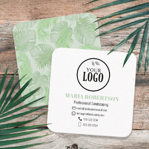 Scan to Connect   QR Code Company Logo Palm Leaves Square Business Card