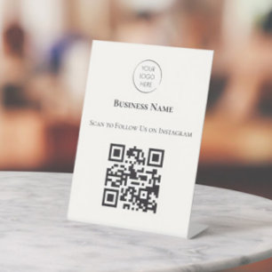 Scan to Follow on Social Media Business Tabletop Pedestal Sign