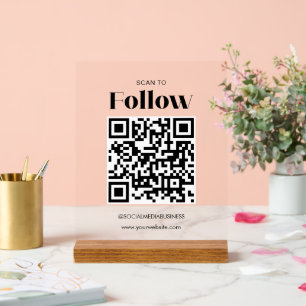 Scan to Follow QR Code Social Media Business Acrylic Sign